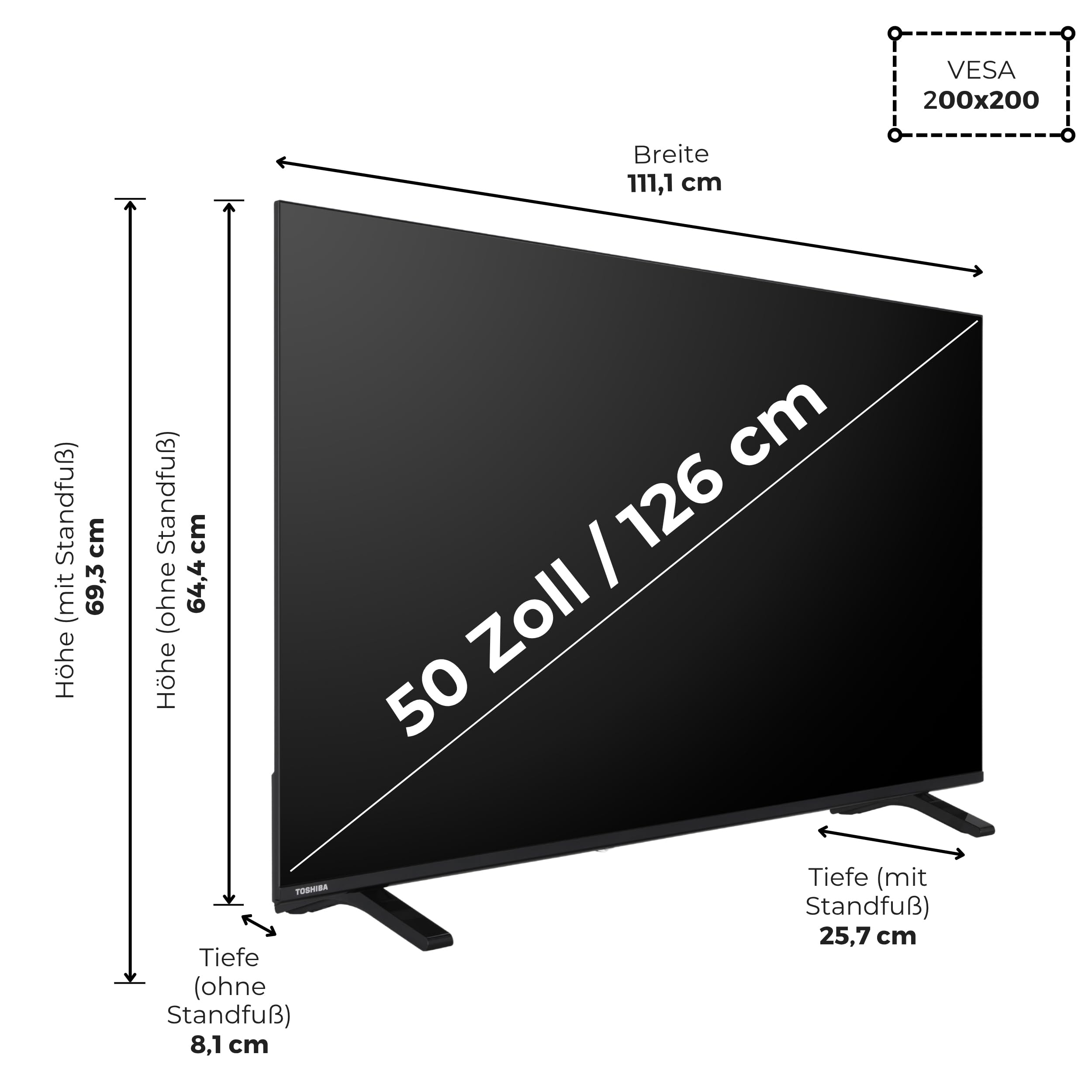 Toshiba 50UV1563DDW 50 Zoll Smart TV VIDAA - 4K UHD Fernseher mit Dolby Vision HDR, Triple-Tuner (DVB-C/S2/T2) und Streaming Apps, LED TV (2026)