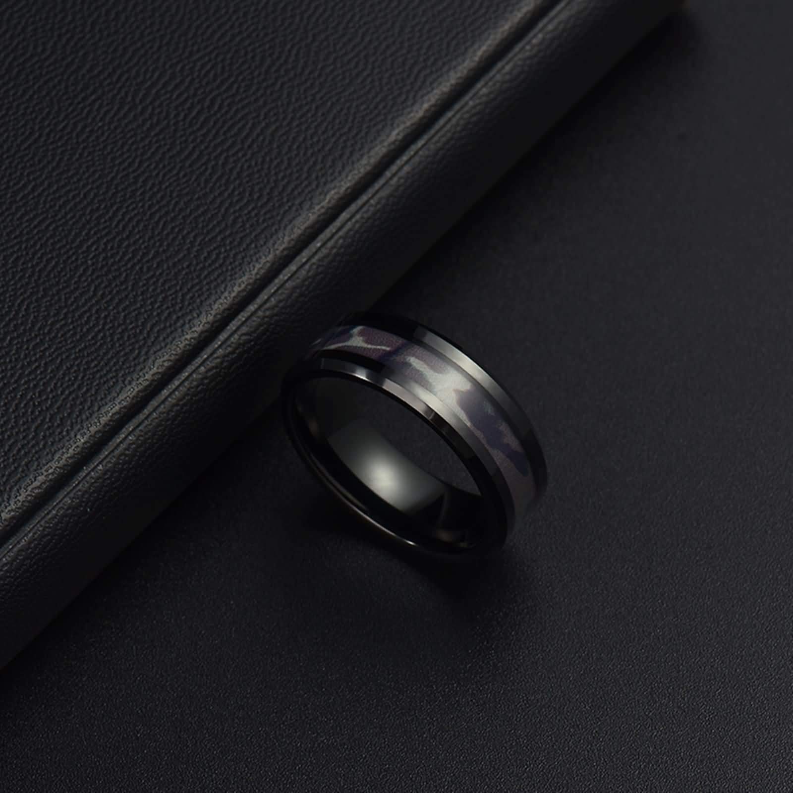 Anello Tungsteno Uomo Anello con Intarsio Motivo Mimetico Anello Uomo Personalizzabile 8MM Anello Nuziale Nero Misura 12-31