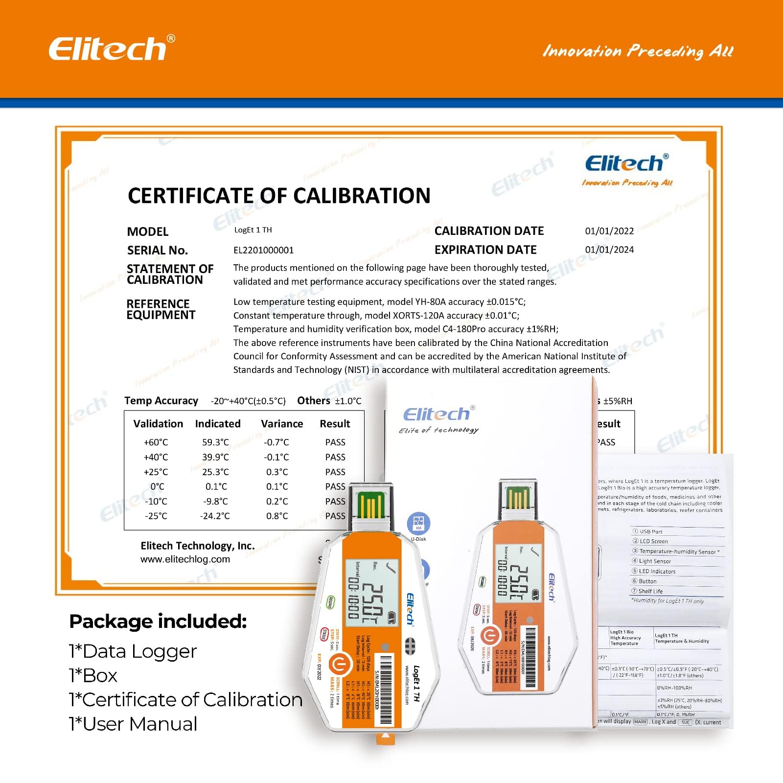 Elitech WHO PQS - Registrador de datos de humedad y temperatura de 120 días con sensor de luz, monitor de cadena fría de un solo uso (CCM) registrador de temperatura con informe PDF de 16000 puntos