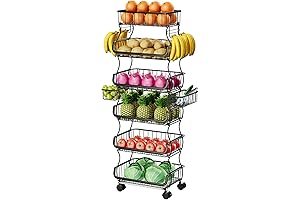 Simple Trending Black 6 Tier Rolling Storage Cart With 2 Hanging Baskets