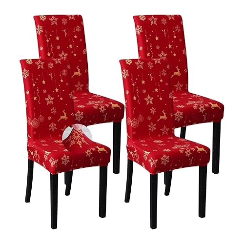 FORCHEER Christmas Dining Room Chair Covers Set of 4 Stretch Christmas 4 Pieces Kitchen Chair Slipcovers Protector Spandex Washable Parsons Chair Cover Christmas Decor