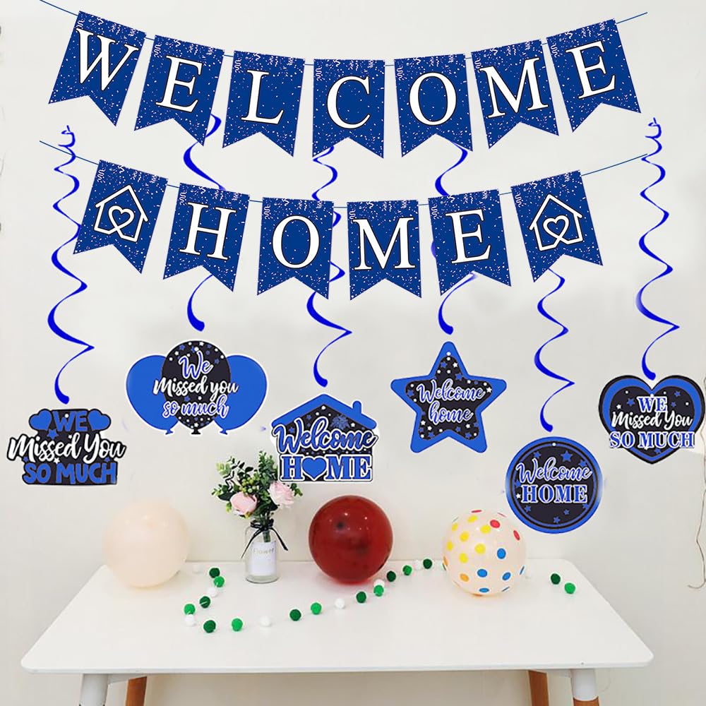 Elicola Welcome Home Decorations Set - Blue Hanging Swirl Supplies for Baby Shower Family Party - 6PCS - Image 3