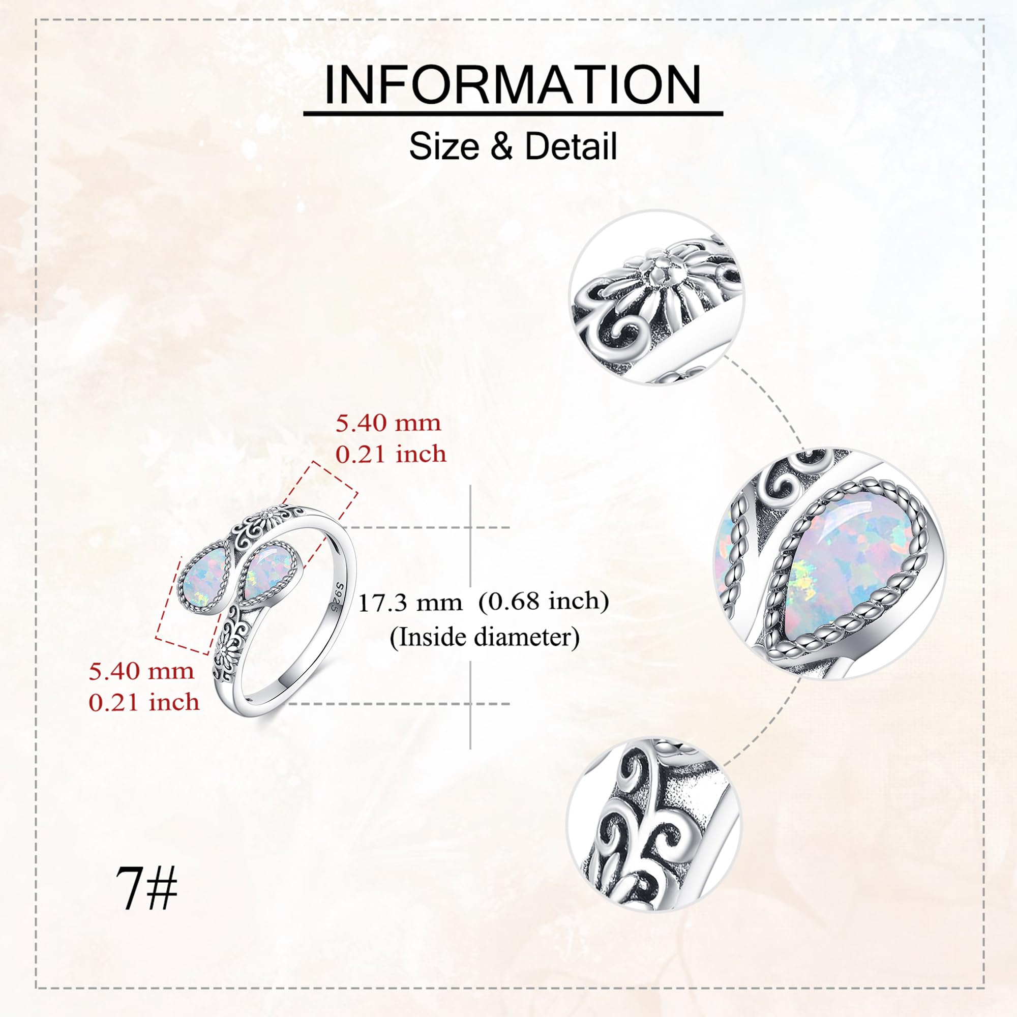 URONE 925er Sterlingsilber-Ringe mit weißem Opal für Damen Verstellbarer Sonnenblumen-Daumenring Vintage-Schmuck im Antiken Löffeldesign Geschenkidee