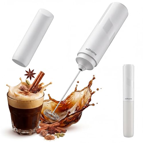 edihome, Espumador de Leche, Eléctrico, Milk Frother Portátil para Café, Recargable, Batidor de Espuma para Cappuccino Latte, Matcha, Potente y Silencioso (Blanco, A Pilas)