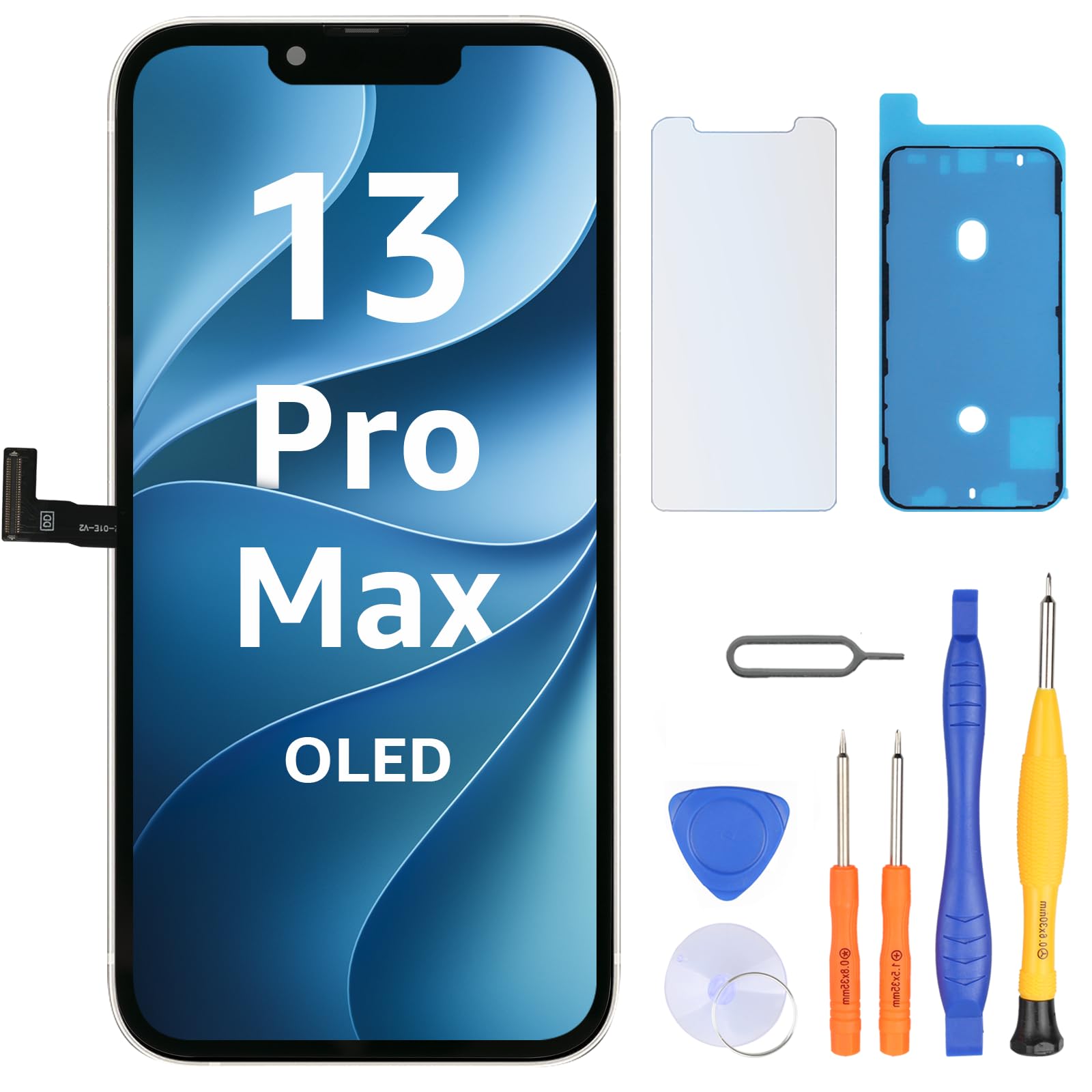 LL TRADER Schermo per iPhone 13 Pro Max 6.7" OLED Sostituzione e Kit | Supporto per Schermo FHD con 3D Touch e Digitalizzatore, Dotato di Nastro Adesivo Impermeabile e Pellicola Protettiva