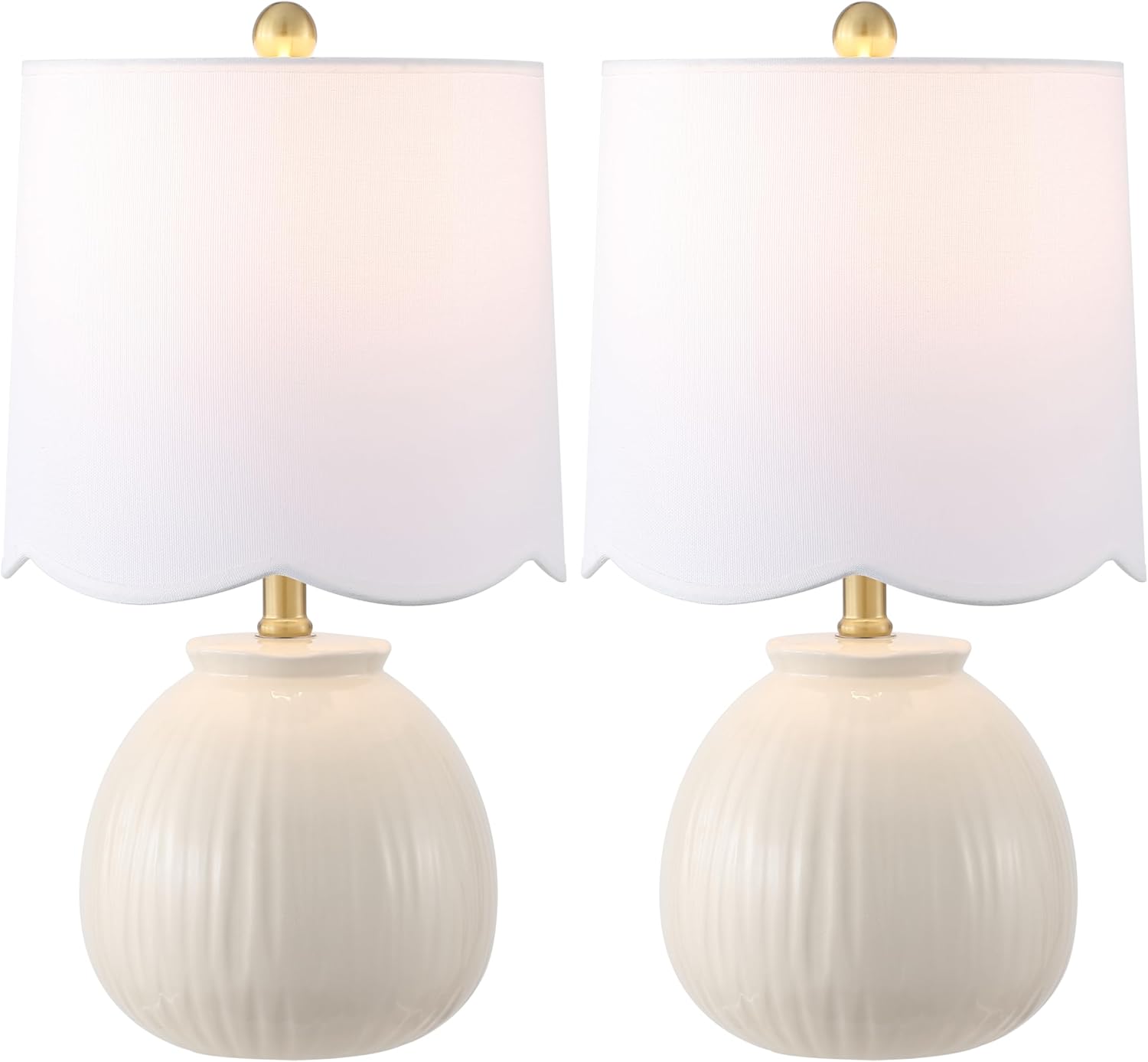 SAFAVIEH Lighting Collection - Devi White Ceramic Table Lamp Set of 2, 20" Decorative Accent Lights with Fabric Shades, E26 Bulb Compatible (TBL4631A-SET2)