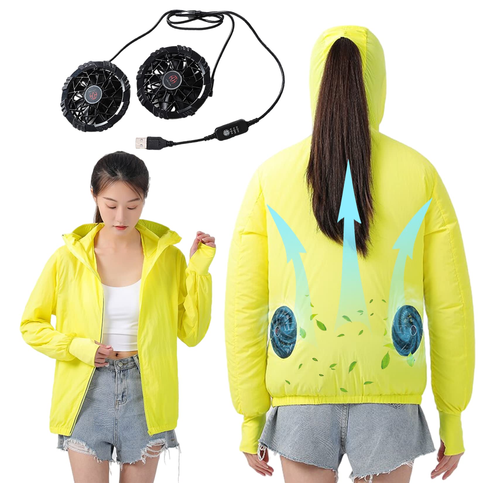 Byrotson Womens USB Cooling Jacket, Air Conditioning Jacket With 2 Fans, UV Resistant Cooling AC Fan Jacket for Hot Weather Work,Yellow,XXL