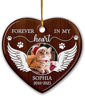 Forever in My Heart Pet Photo Ornament Christmas 2023, Personalized Pet Memorial Christmas Photo Ornament Ceramic, Custom Picture Name & Years Remembrance Ornament Gifts for Loss of Dog Cat Pet