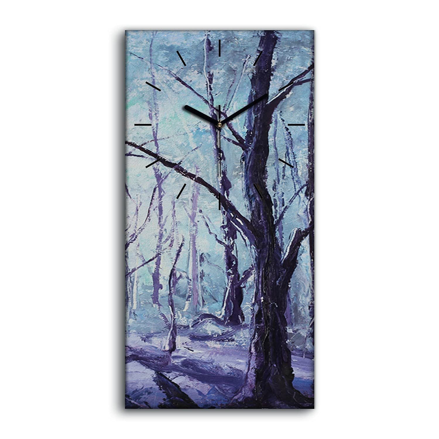 Horloge sur toile de haute qualité déco art mural moderne paysage d'hiver 30x60