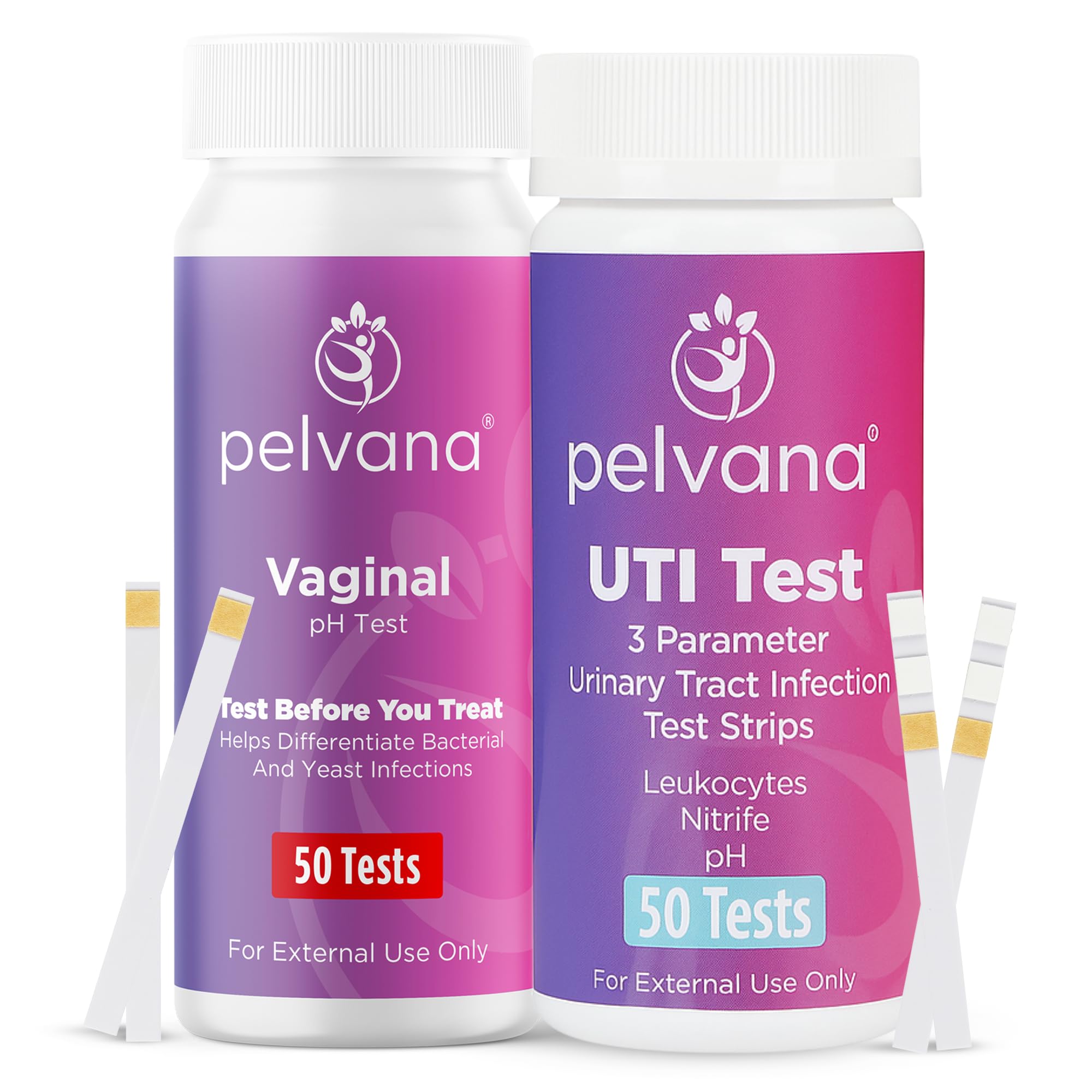 Pelvana Vaginal pH Test for Women (50 Strips) at-Home BV, Yeast Infection & Urinary Tract Infection Test (50 UTI Strips) Accurate 3-Parameter Nitrite, Leukocytes & pH Readings & Easy at-Home Testing