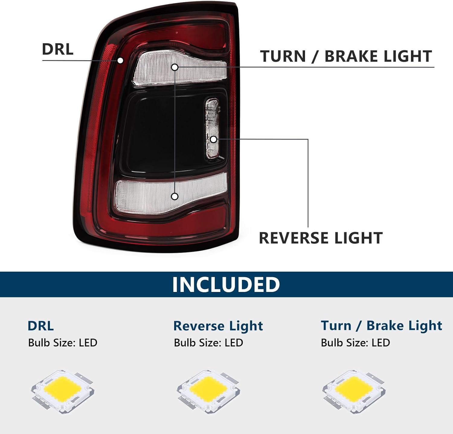 LED Tail Light Assembly For Dodge Ram 2500 3500 w/Blind Spot (Module NOT Included) 2019 2020 2021 2022 2023 2024 Left Driver Side Black Bezel Rear Lamp 68361723AH CH2800224