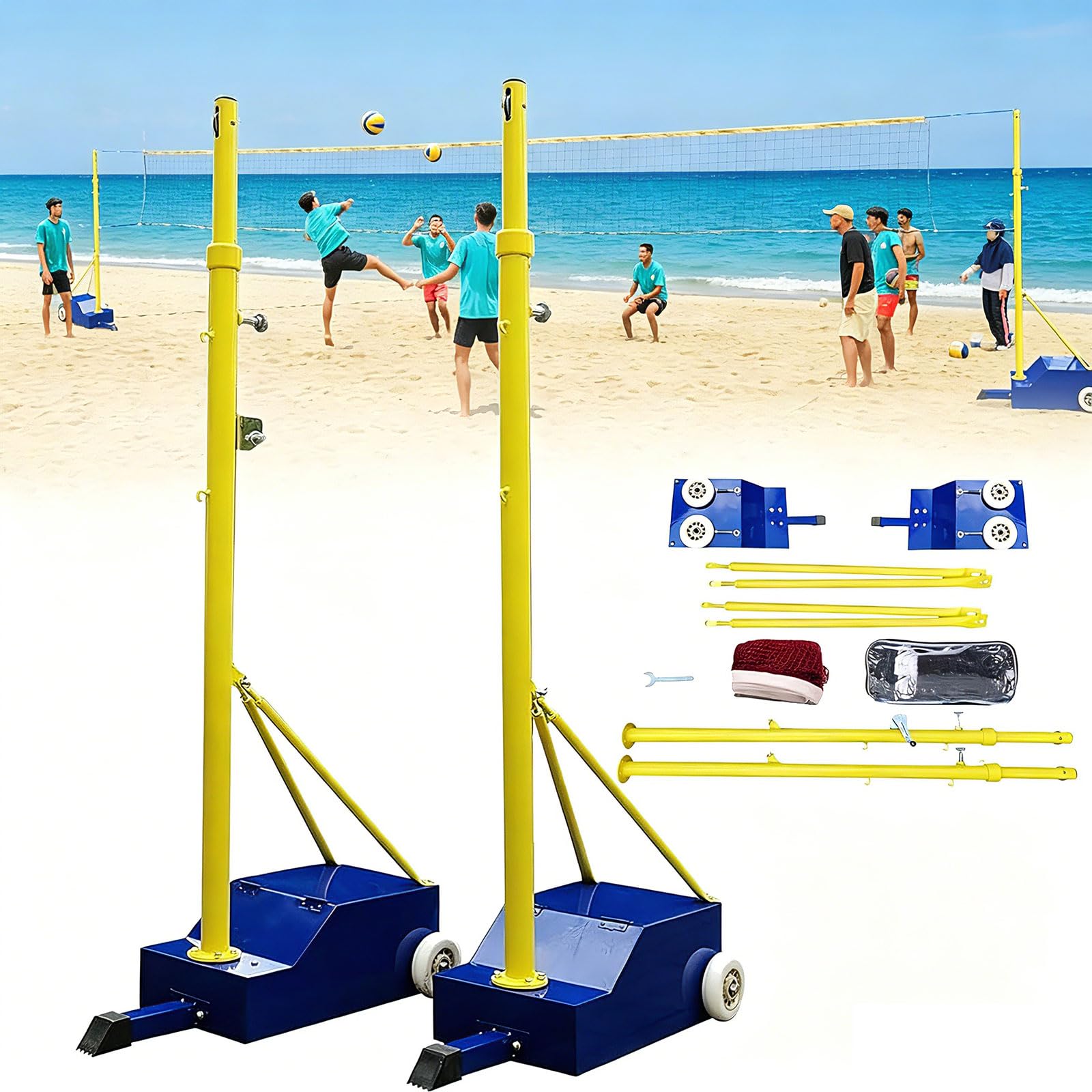 ZHNANDAMAI Volleyball Net Systems with Wheels, Heavy Duty Indoor Volleyball Net Height Adjustable, Portable Volleyball Poles for Backyard Outdoor School Stadium (1 Volleyball Net + 1 Badminton Net)