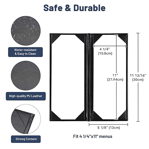 Miniatura 2 de WeChef - Soportes de menú para restaurante de 4.25 x 11 pulgadas, doble pliegue, 2 vistas, fundas de menú de restaurante de piel sintética con