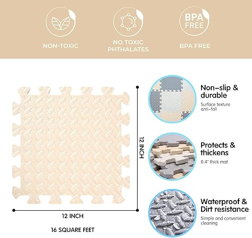 Miniatura 80 de Tapete de juego de espuma para bebé, tapete entrelazado de 0.4 pulgadas de grosor con colores sólidos, tapete de juego suave y no tóxico, tapete