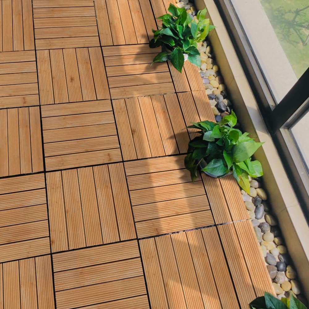 Yaheetech Suelo de Madera 27 piezas para 2,6 m² Baldosas de Abeto 30 x 30 cm Piso Antideslizantes Terraza Piscina Jardín Patio Balcón Baño Madera — view 3