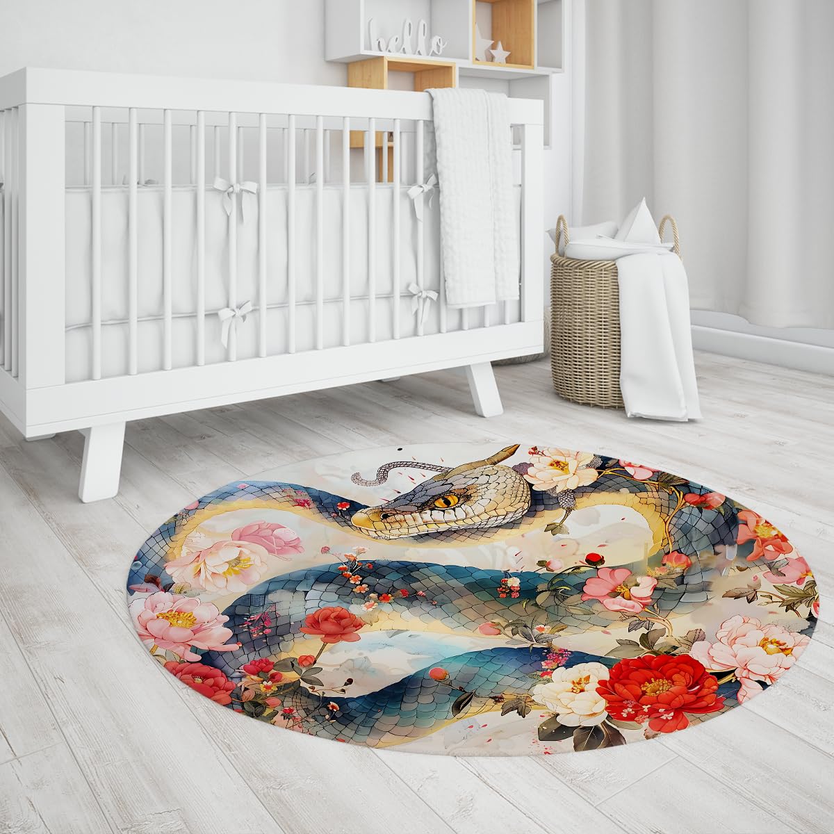 Tapis fleuri pivoine floral serpent dessin animé rond 200cm mince pour couloir