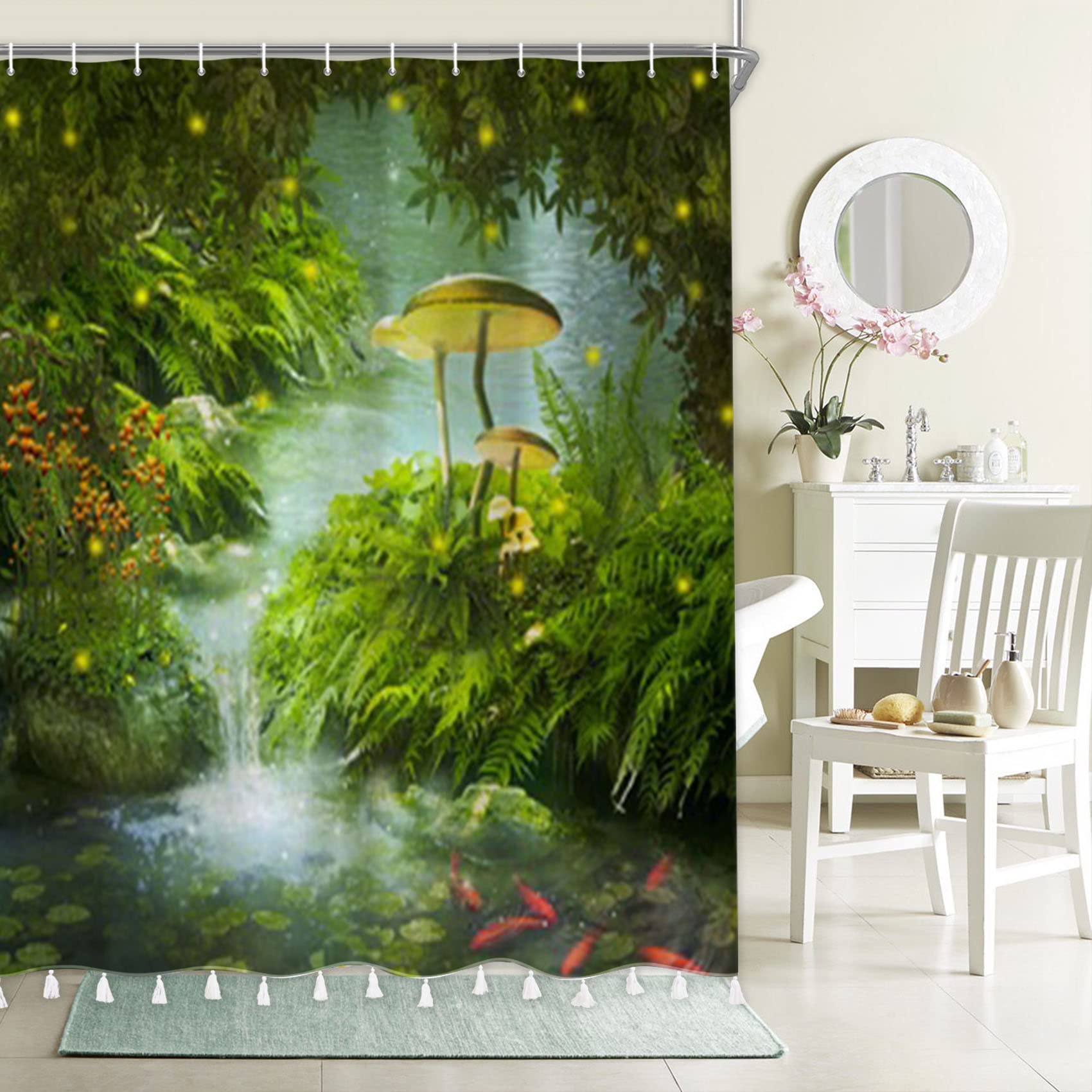 183x213cm Cortina de Baño Bohemia Impermeable Cortina de Ducha de Arte Abstracto Planta Tropical de Medio Siglo Cortinas de Ducha Lavables para Bañera con Gancho — view 45