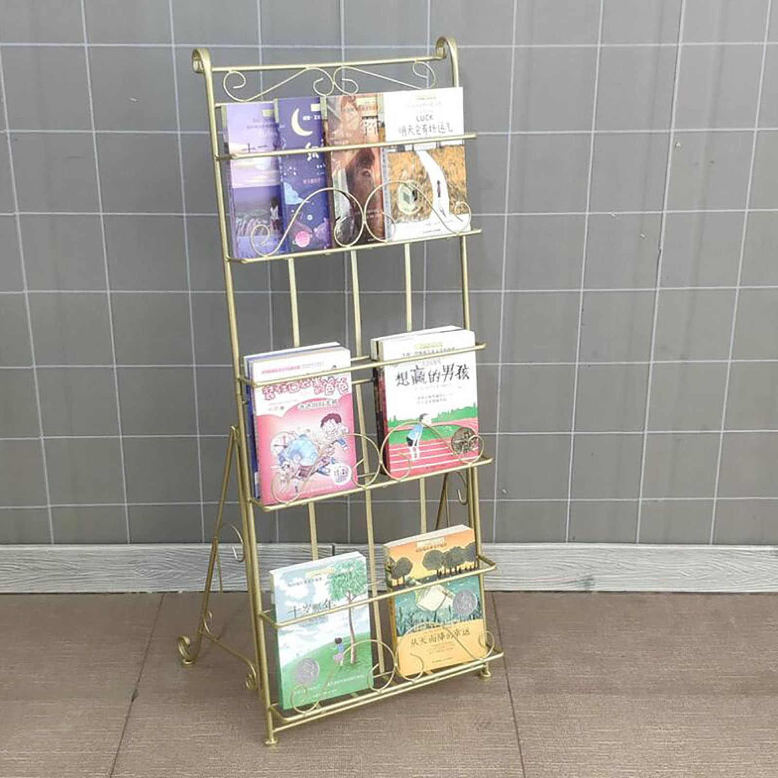 Scaffale Per Riviste Da Pavimento In Ferro - Espositore Per Giornali A4, Con Ruote, Colore Nero - Foto 12