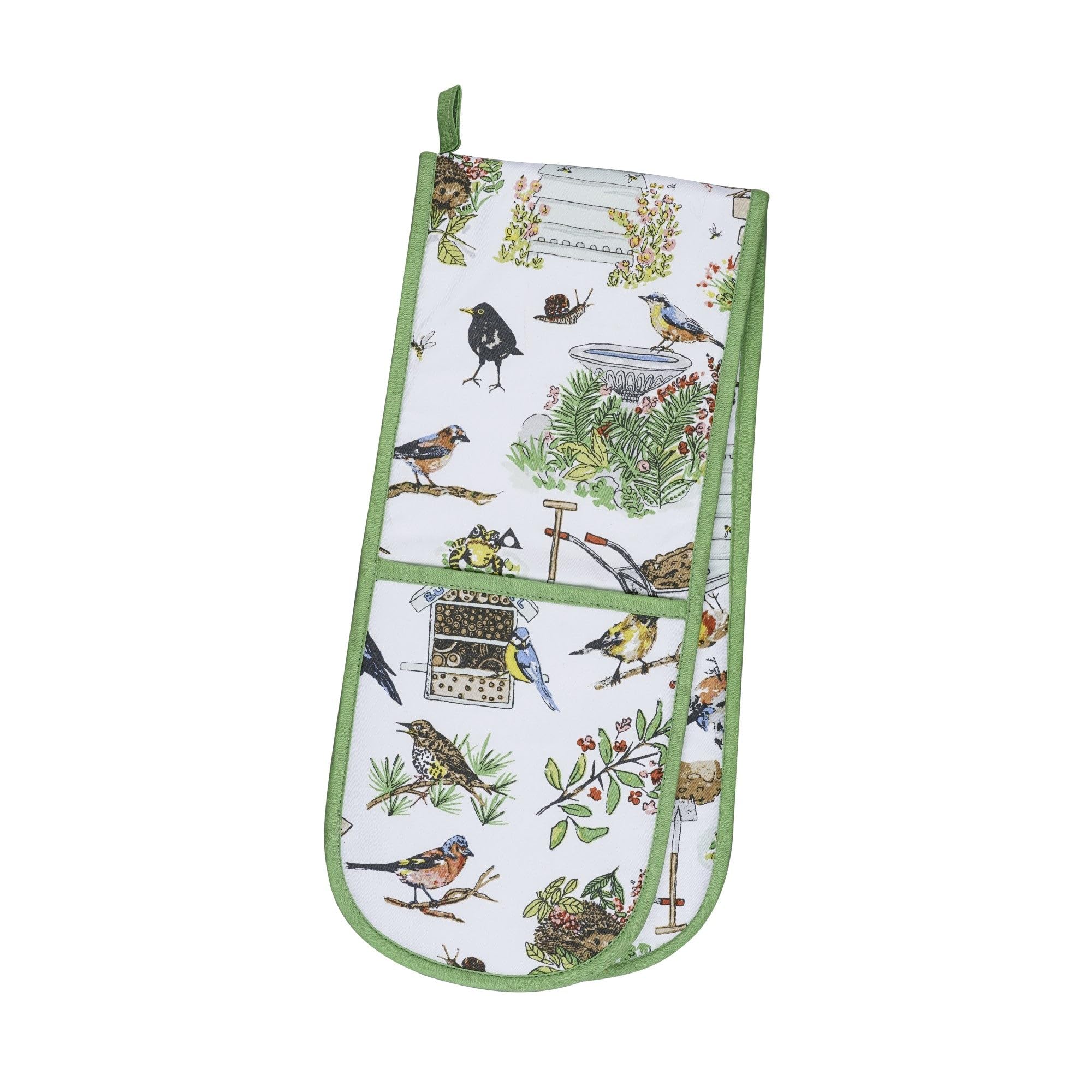 Ulster Weavers Green - Garden Birds Double Oven Gloves (88 X 18Cm) - 100% Cotton - Bird Oven Gloves Heat Resistant - Washable - Garden Themed Oven Gloves In - Kitchen Accessories - Kitchen Gifts
