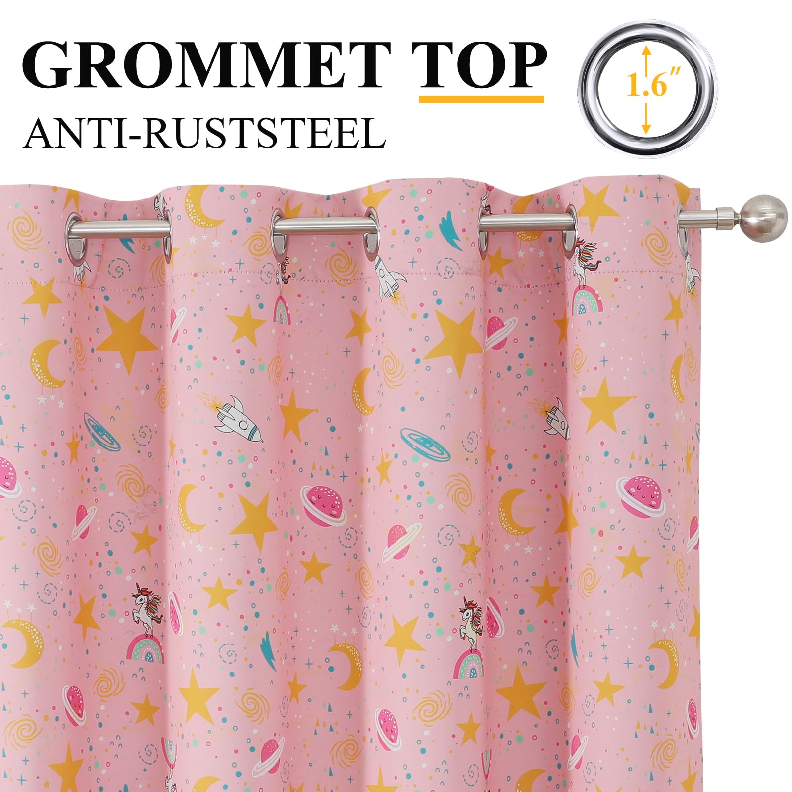 VEHEDE Kids Planets Stars Blackout Curtains, Unicorn Pink Eyelet Thermal Insulated Drapes for Children's Bedroom - Image 4
