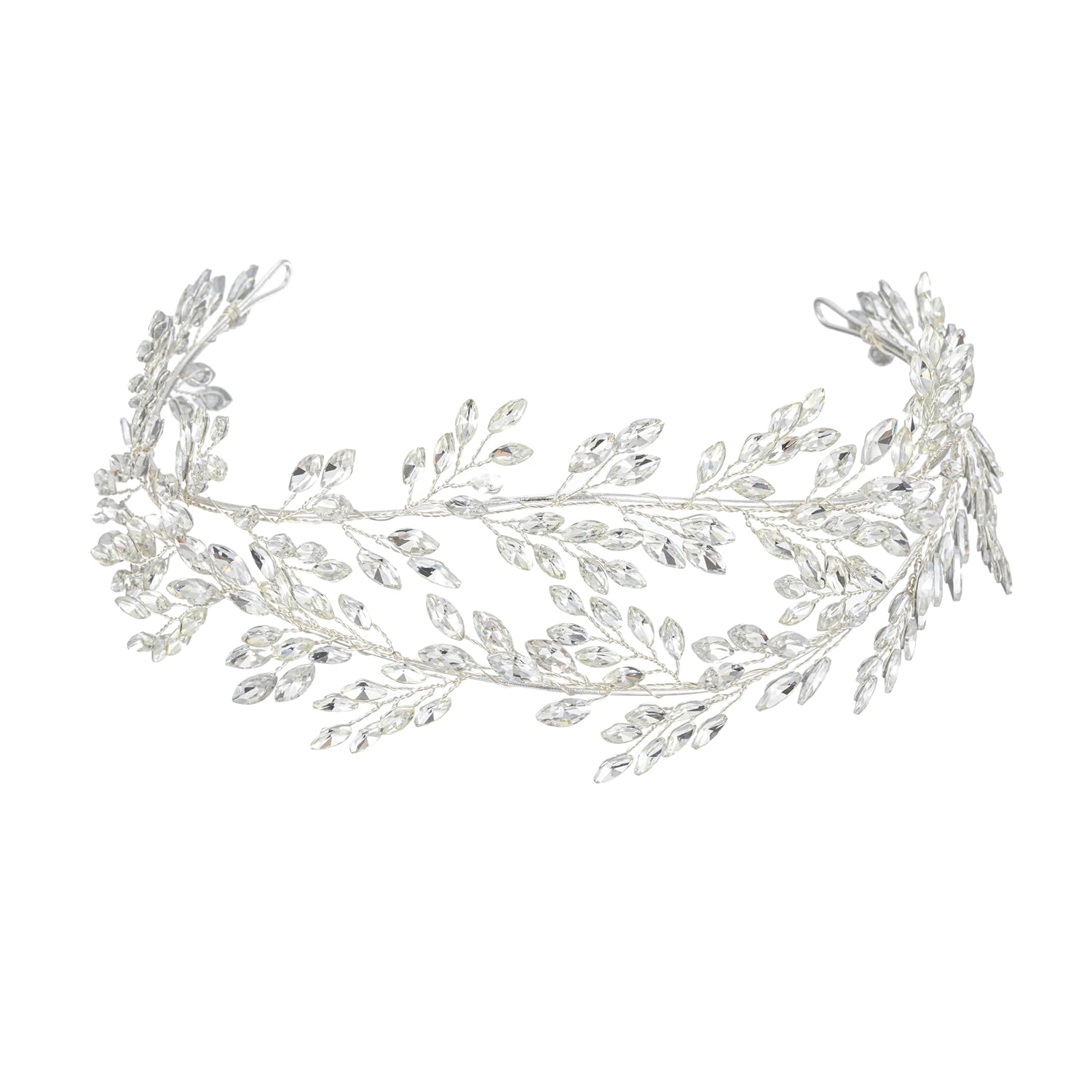 Silver Double Layer Marquise Crystal Bridal Headband for Bride, Adjustable Luxury Wedding Headband with Full Marquise Crystals, Lightweight Bridal Hair Accessory, Gift for Wedding, Prom, Formal Event