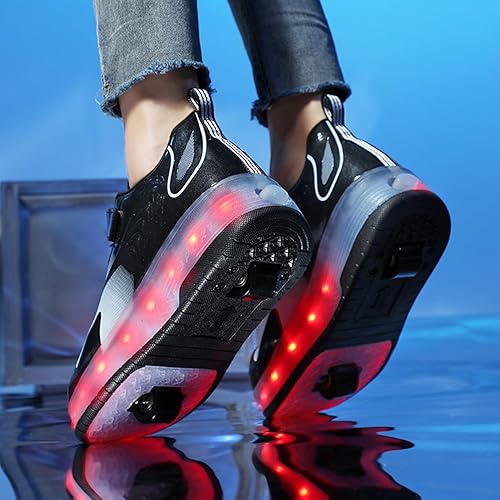 Miniatura 5 de Ehauuo - Zapatos de dos ruedas con luces recargables, con ruedas retráctiles, tenis unisex con LED intermitentes para Niñas Niños, Principiantes,