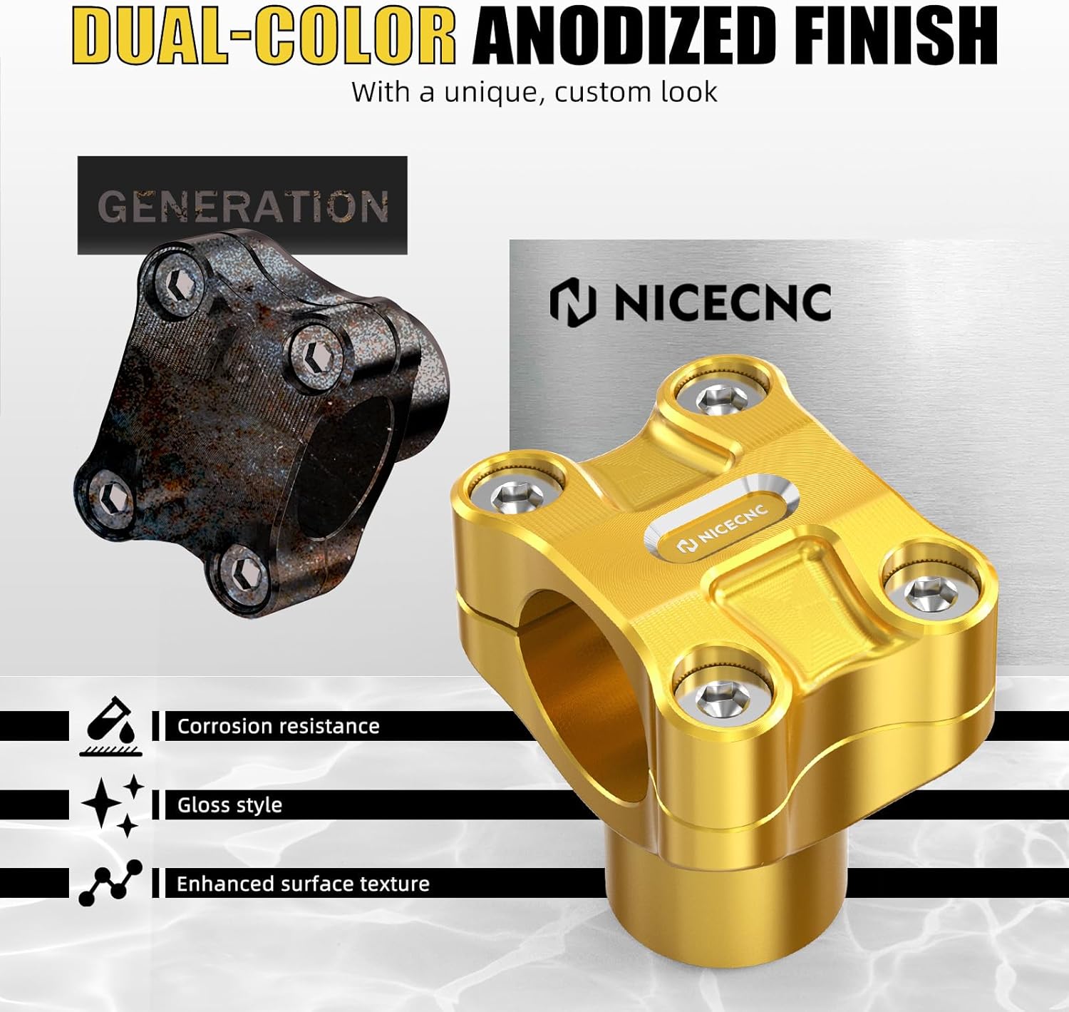 NICECNC 2 Inch Motorcycle Handlebar Risers for 1.25" Bar, 6061 Aluminium Motorcycle Accessories Compatible with Harley Dyna 2006-2017 Fat Bob Super Glide Wide Glide Street Bob Low Rider, Gold