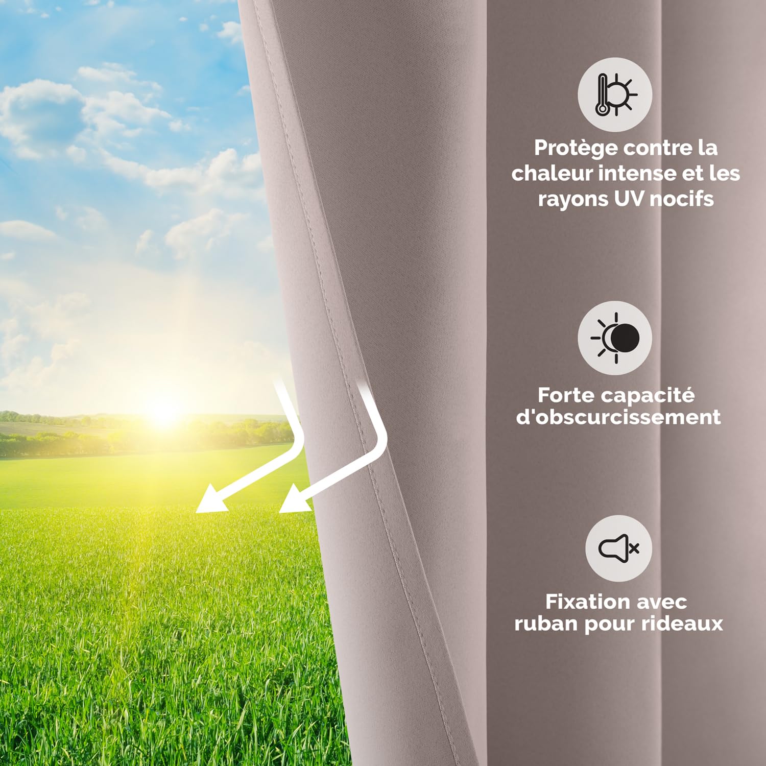 Blumtal Lot de 2 Rideaux Occultants à Galon Fronceur - Certifié Oeko-TEX - Rideau de Fenêtre Lavable pour Chambre et Salon - Taupe - 225x140 cm