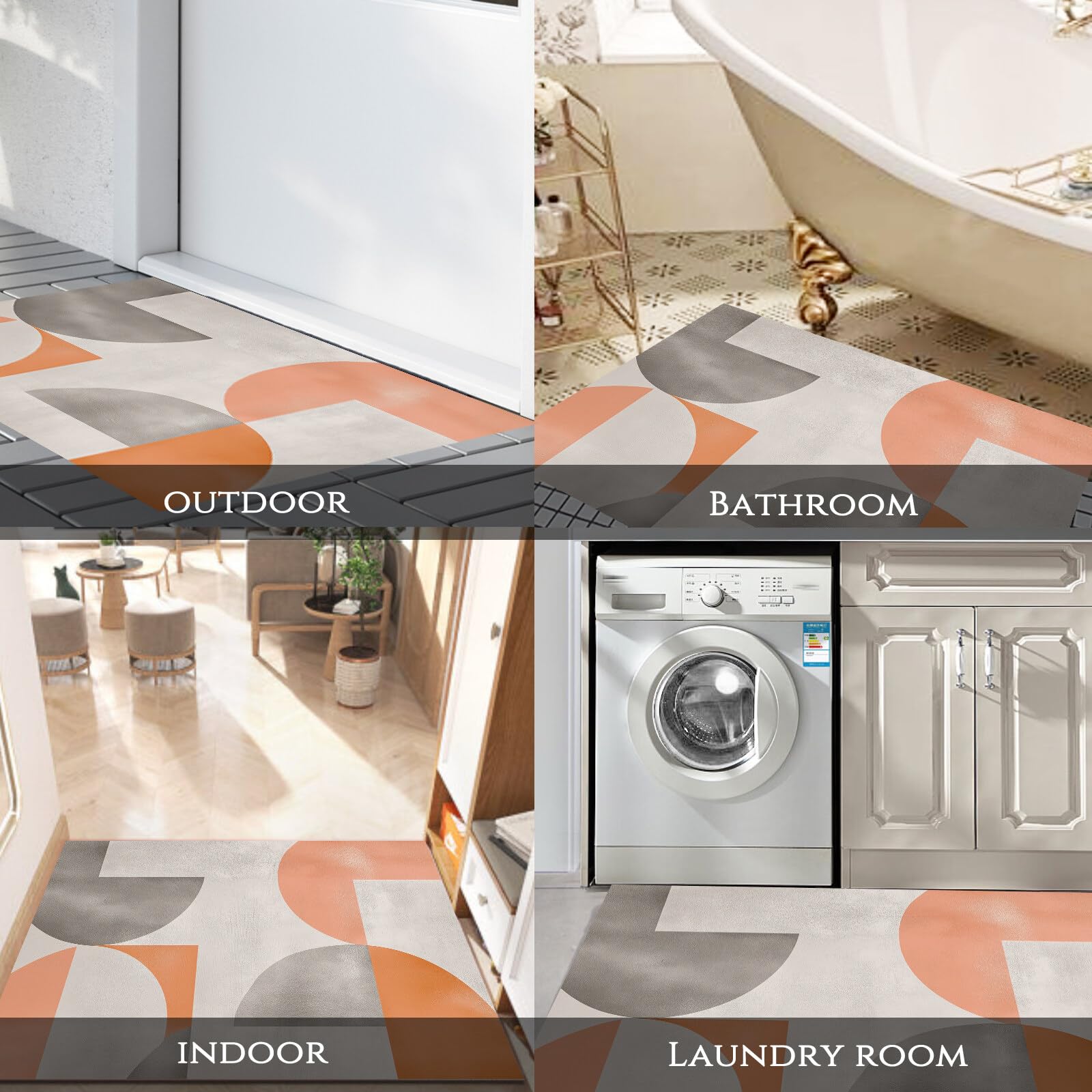 Tappetino Entrata Grigio Arancione Texture Elegante Zerbino Geometria Astratta Zerbini Di Benvenuto Per Cucina Interno Terrazzo Posteriori Esterno Porte Anteriori La Casa,80X120Cm