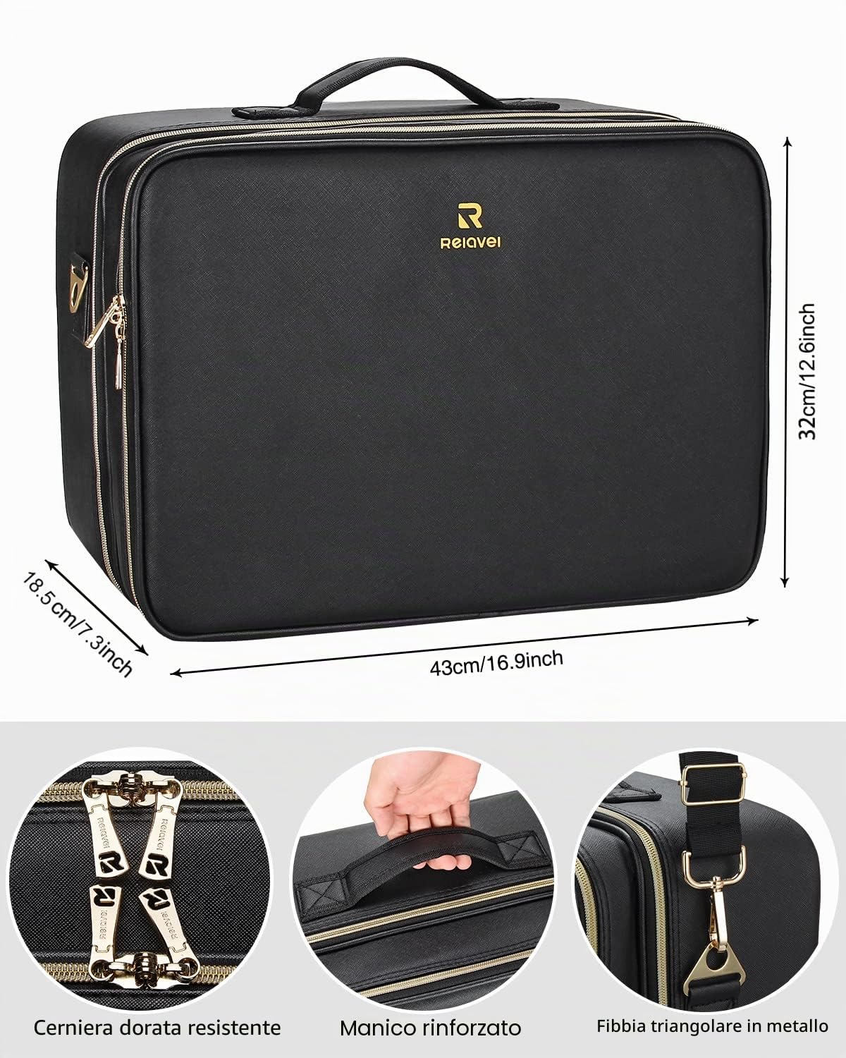 Relavel Valigetta per trucchi extra large con 4 borse per trucchi, set di beauty case professionale, organizer da viaggio portatile con divisori regolabili, Nero , Valigetta per trucchi extra grande