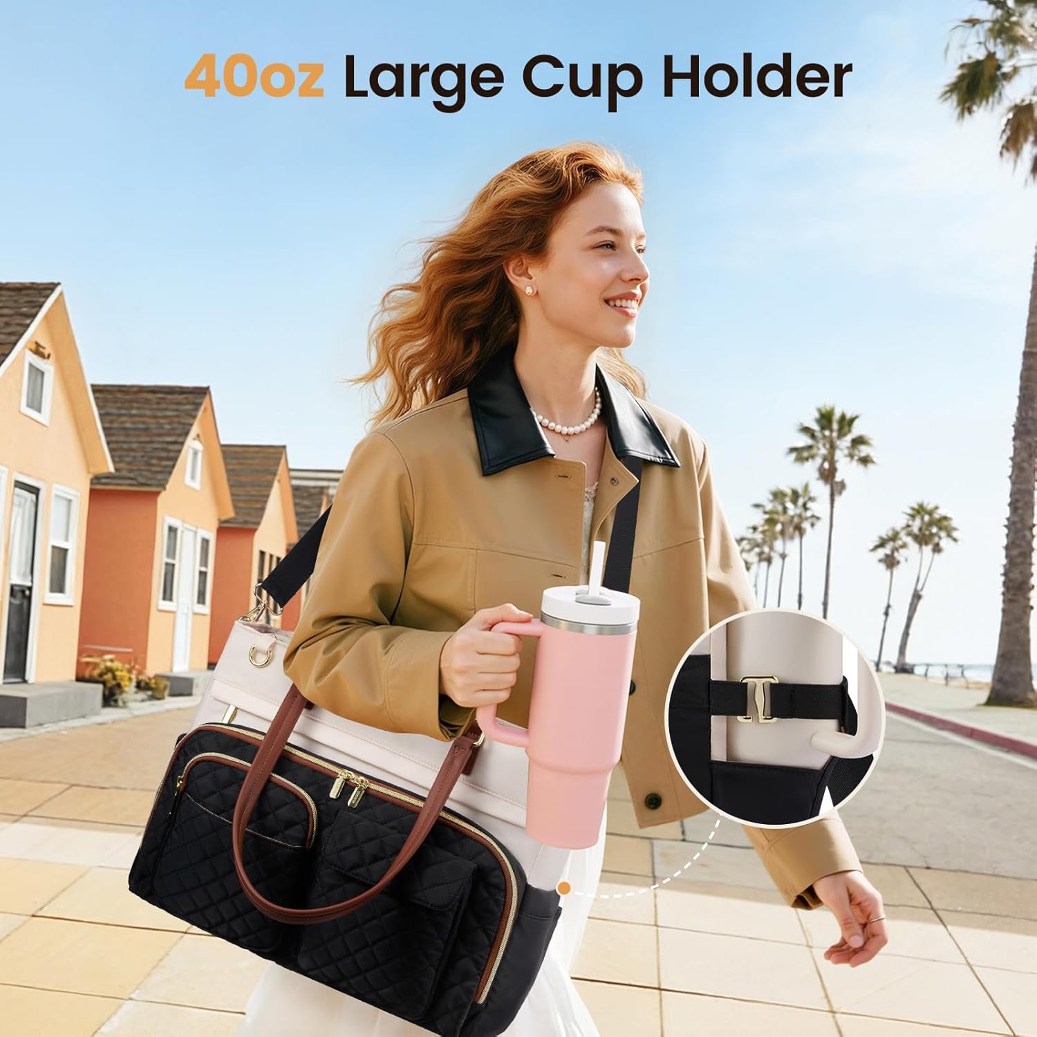 LOVEVOOK Lunch Tote Bag for Women, Work Bags with Insulated Lunch Compartment, 15.6 Inch Laptop Bag with Large Cup Holder, Teacher Nurse Tote Handbag with Multi Pockets for College, Office, Travel