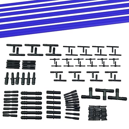 Ucreative 6PCS 5FT High Performance Automotive Silicone Vacuum Tubing Hose Kit ID 3mm 4mm 5mm 6mm 8mm 10mm with 113PCS Nylon Connectors (Blue)