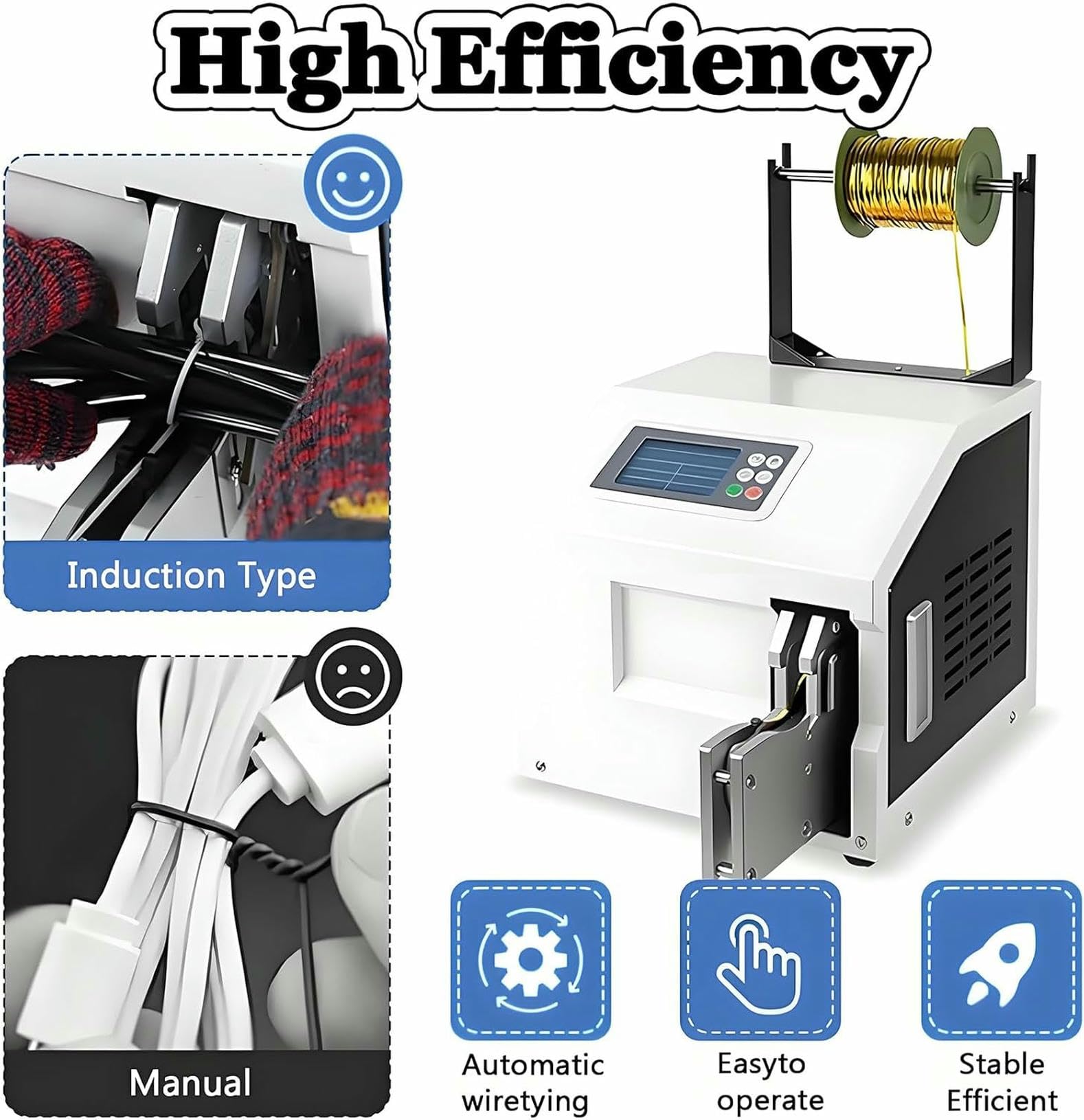 Macchina Automatica per Legature a Torsione, Macchina per Legature Alimentari per supermercati, Attrezzatura per Legatura di Cavi con Schermo Digitale (Linea Piatta)