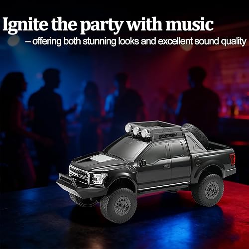 Miniatura 8 de Altavoz Bluetooth para camioneta todoterreno con luces LED de techo y diseño de neumáticos traseros, audio inalámbrico portátil de 8 W, TWS estéreo,