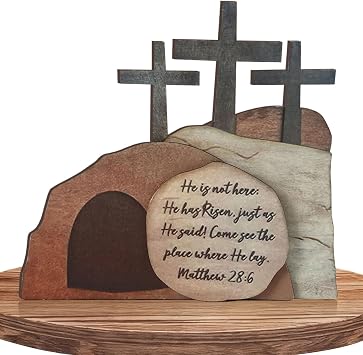 Christian Home Decor The Empty Tomb Easter Scene and Cross Decoration, Easter Resurrection Scene Set Wooden Jesus Sign for The Home, Tabletop, Office B