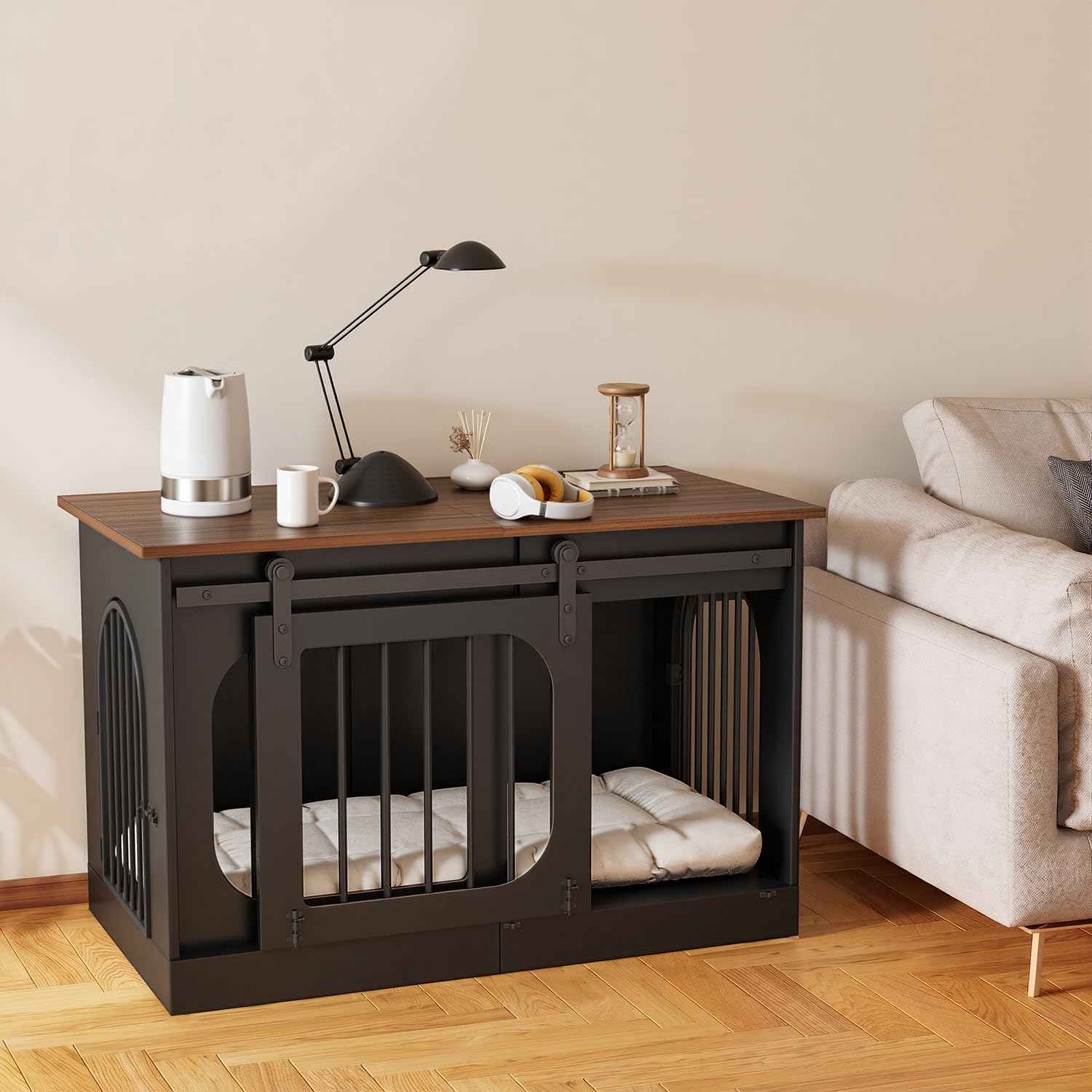 YDTOP 47.2 Farmhouse Dog Crate Furniture Black