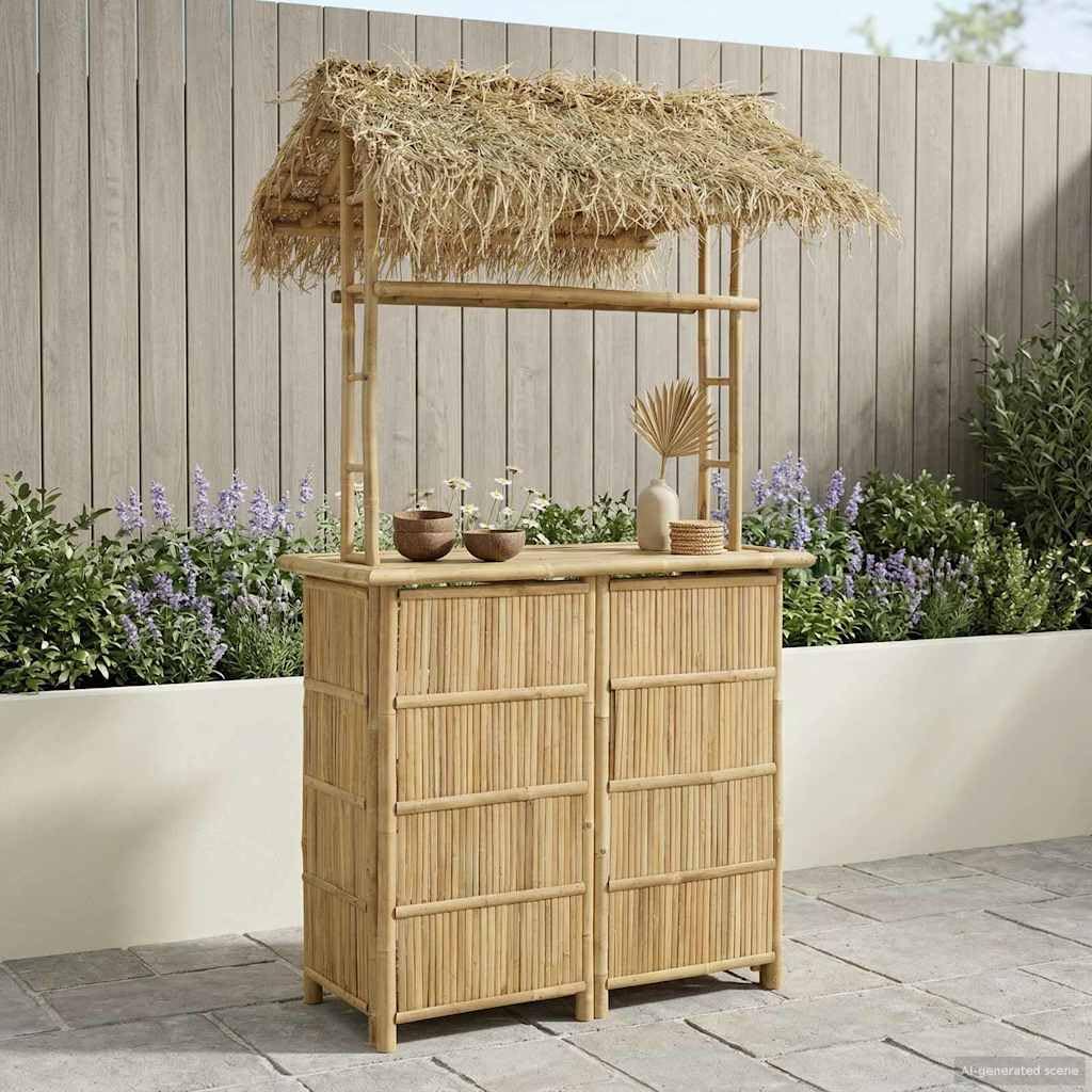 vidaXL Table de bar extérieure Naturel 115 x 95 x 215 cm Bambou, Table de bar tendance, résistante, pour l'extérieur, parfaite pour soirées d’été, jardin, déco écolo et minimaliste