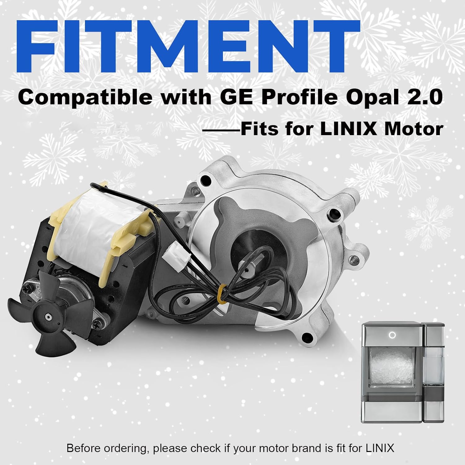 Ice Maker Gear Box Assembly with AC Motor Condenser Fan Compatible with GE Profile Opal 2.0, Fits for LINIX Motor ONLY, Replaces# XPIO23SCSS, XPIO13SCSS