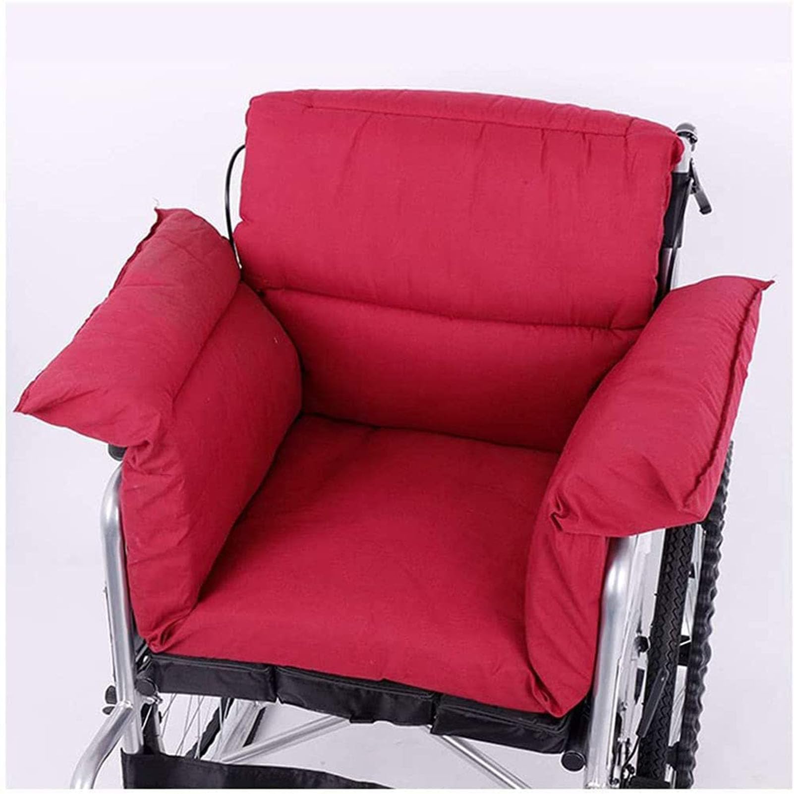 Cojín Integrado para Silla de Ruedas con Respaldo, Medical Cojin Antiescaras Lavable para Silla de Ruedas de poliéster/algodón para Personas Mayores, Rojo