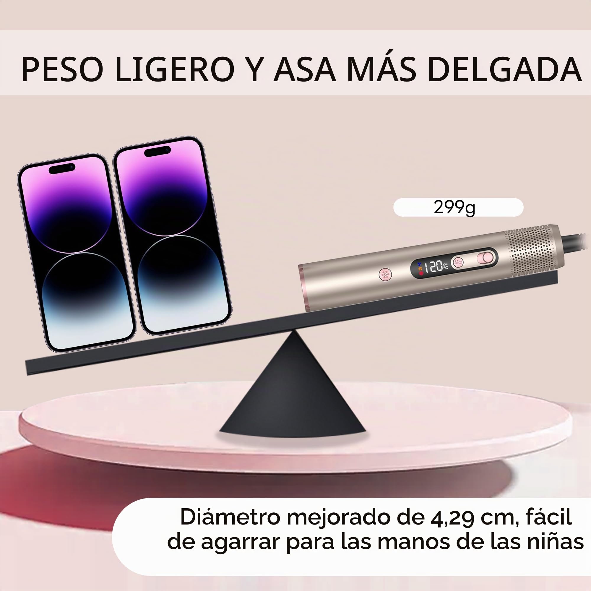 JINYAWA Cepillo Secador de Pelo 6 en 1 - Moldeador Pro con Tecnología Iónica/Temperatura Constante/Digital, 4 Niveles de Calor + Botón Frío, 110,000 RPM, Ergonómico y Liviano - Mango Extra Delgado