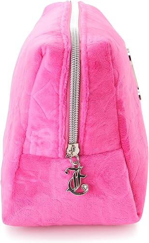 Miniatura 5 de Juicy Couture Bolsa de maquillaje Cosméticos Organizador de viaje Essentials Zip Top Cuña Terciopelo Corazón Corona, Rosa encendido, Tamaño único,