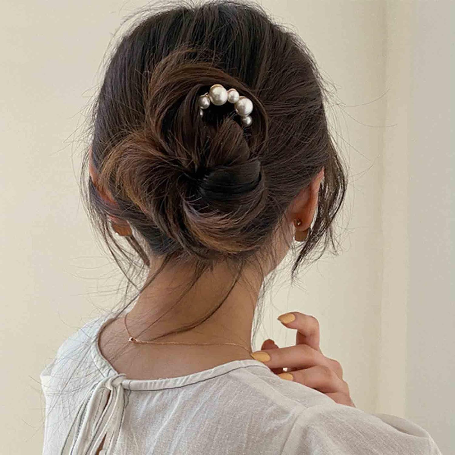 2 PCS Minimalist Pearl U Shape Hairpin Metal Silver Hair Fork Stick Updo Hair Sticks Clip French Pearl Hair Pin Decorative Hair Accessories for Women and Girl Headdress