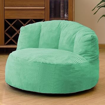 N&V Large Crescent Bean Bag Chair, Adult Size Bean Bag Sack, Foam Filling, Soft Premium Corduroy Bean Bag for Living Room Bedroom Dorm and Office Mint