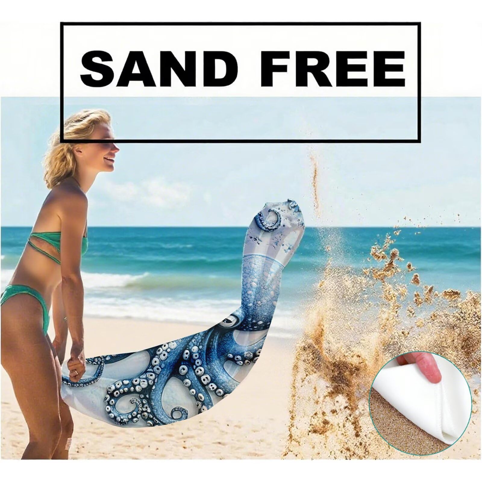 Toallas de Playa Microfibra Pulpo Toalla Playa Grande 100 x 180 cm Mujer Hombre Secado Rápido Absorbente Toallas Gimnasio Suave Sin Arena Toalla Microfibra para Playas Piscina Viajes Camping Q-702