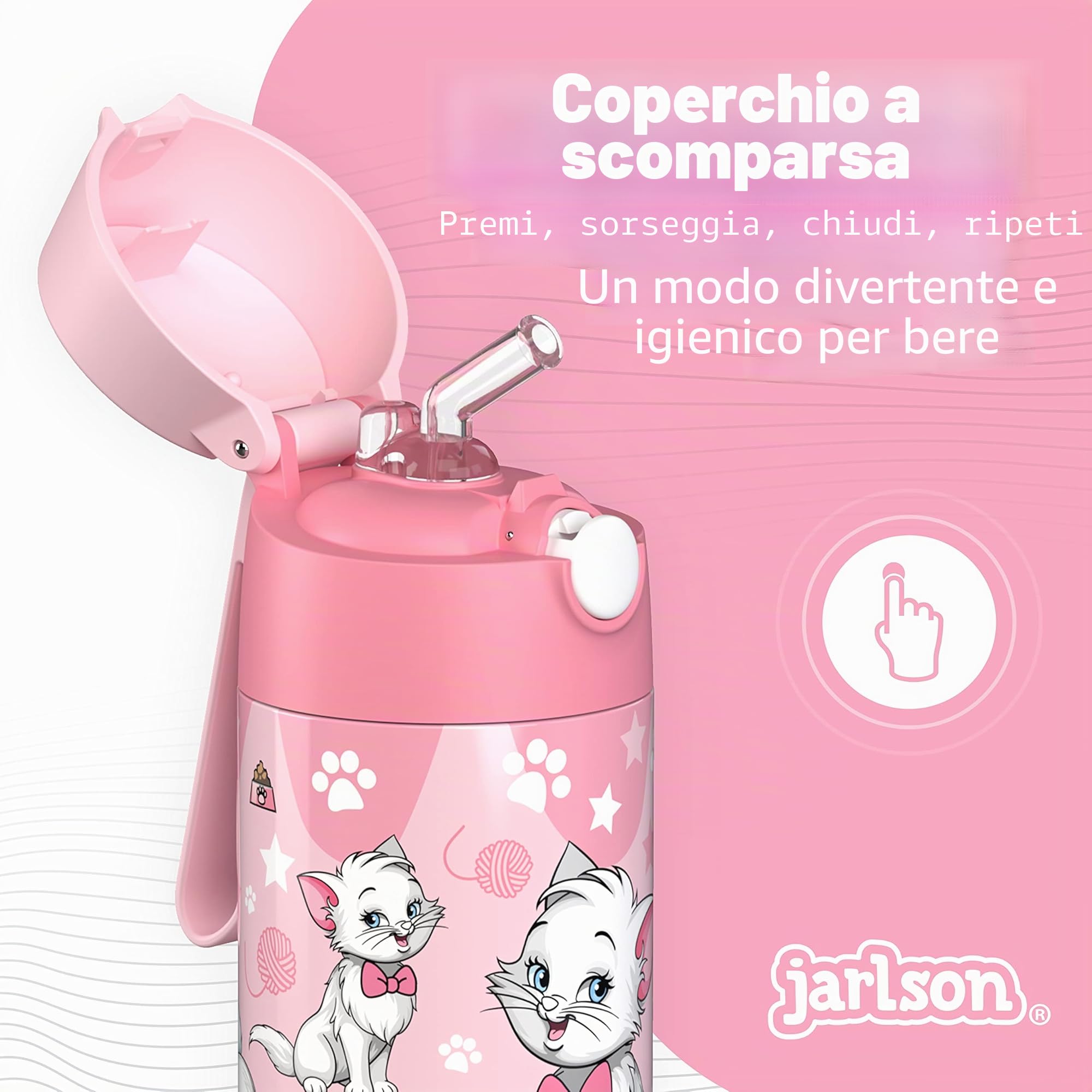 Borraccia Termica Bambini 350ml Acciaio Inox con Cannuccia Senza BPA Jarlson CHARLI