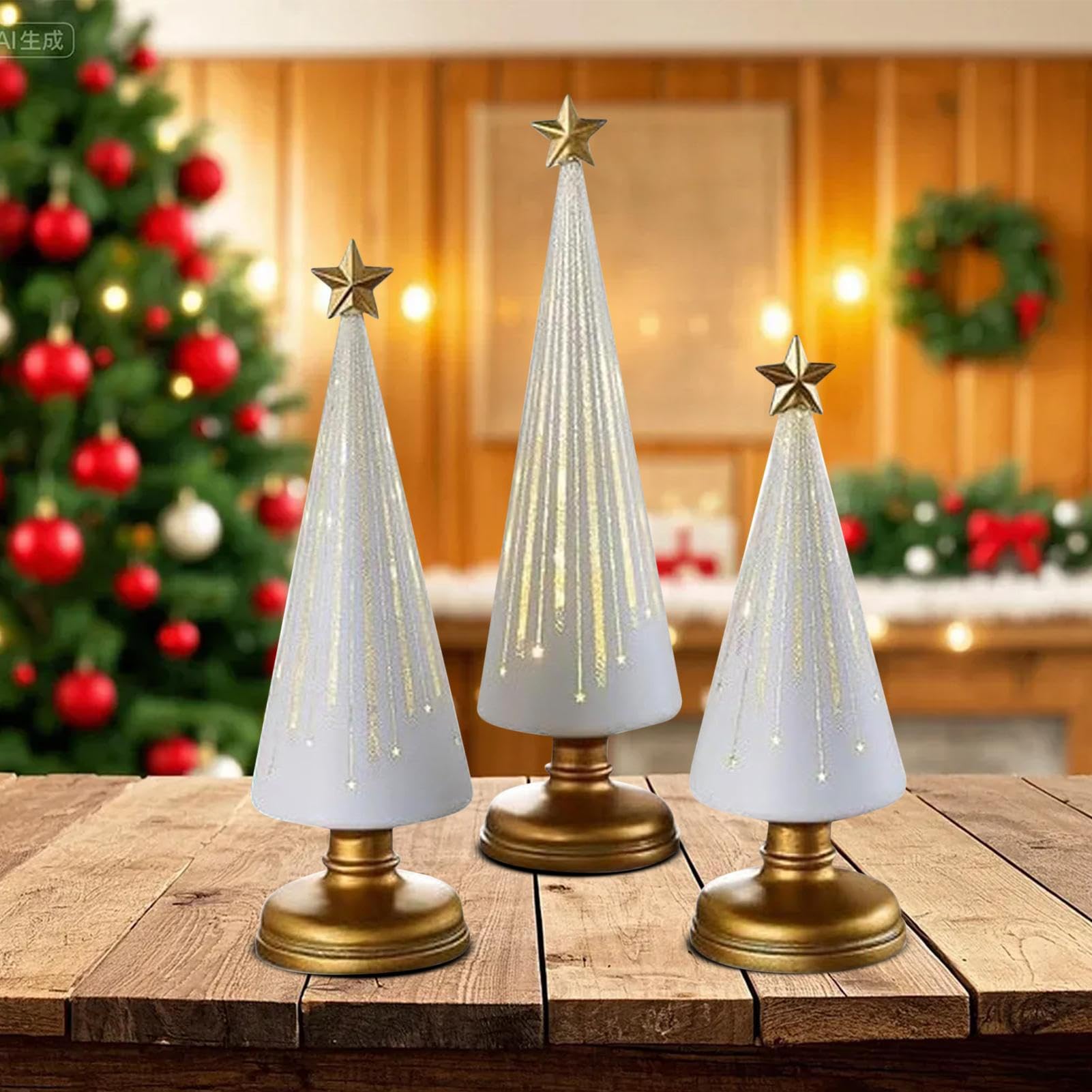 Sapins de Noël Étoilés Nocturnes en résine pour décoration festive de salon, lot de 3 pièces