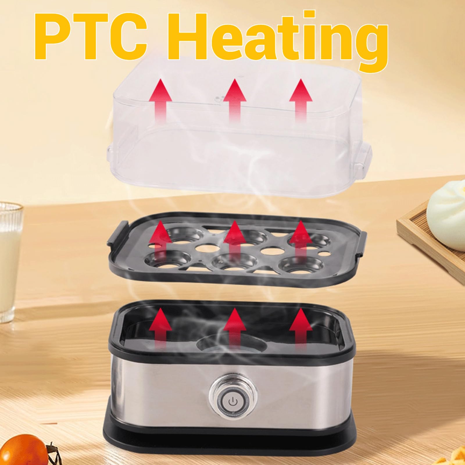 Multifunctional Egg Steamer with Clear Lid, Elektrischer Eierkocher mit Auto-Abschaltung, 6 Eier Kapazität, Multifunktional, für Weich-, Mittel- und Hartgekochte Eier (2pcs)