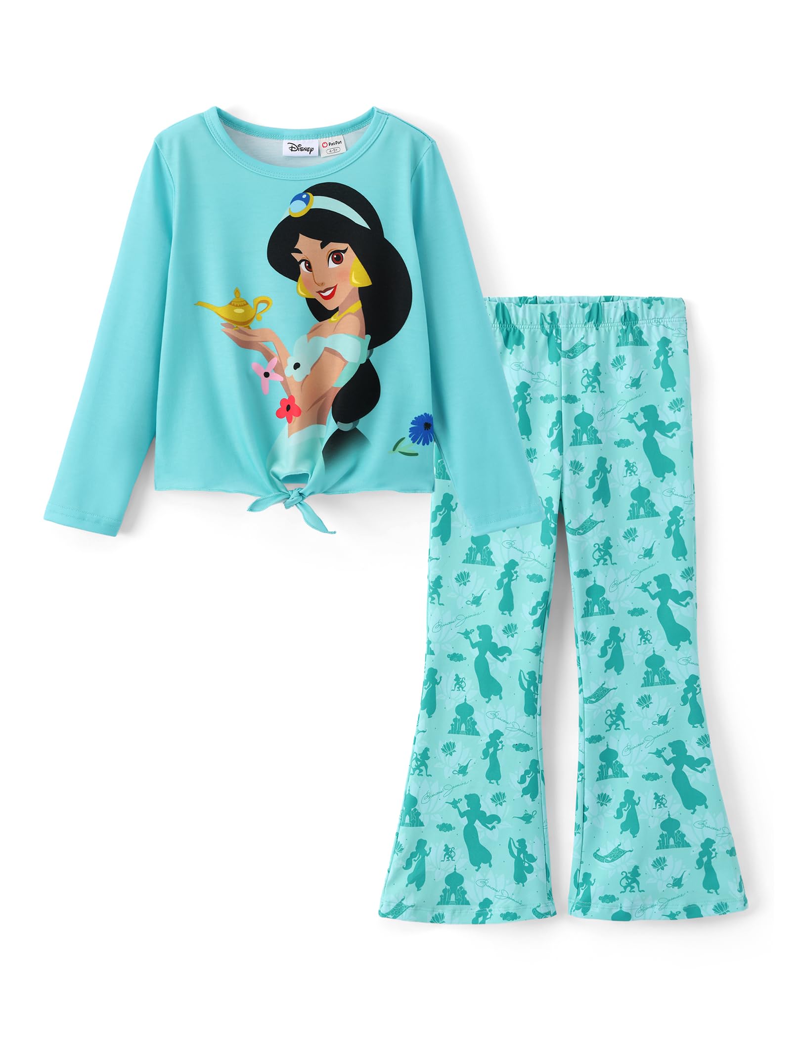 Disney Girls Outfits Long Sleeve Knot Front Shirt Flare Pants 2PC Clothes