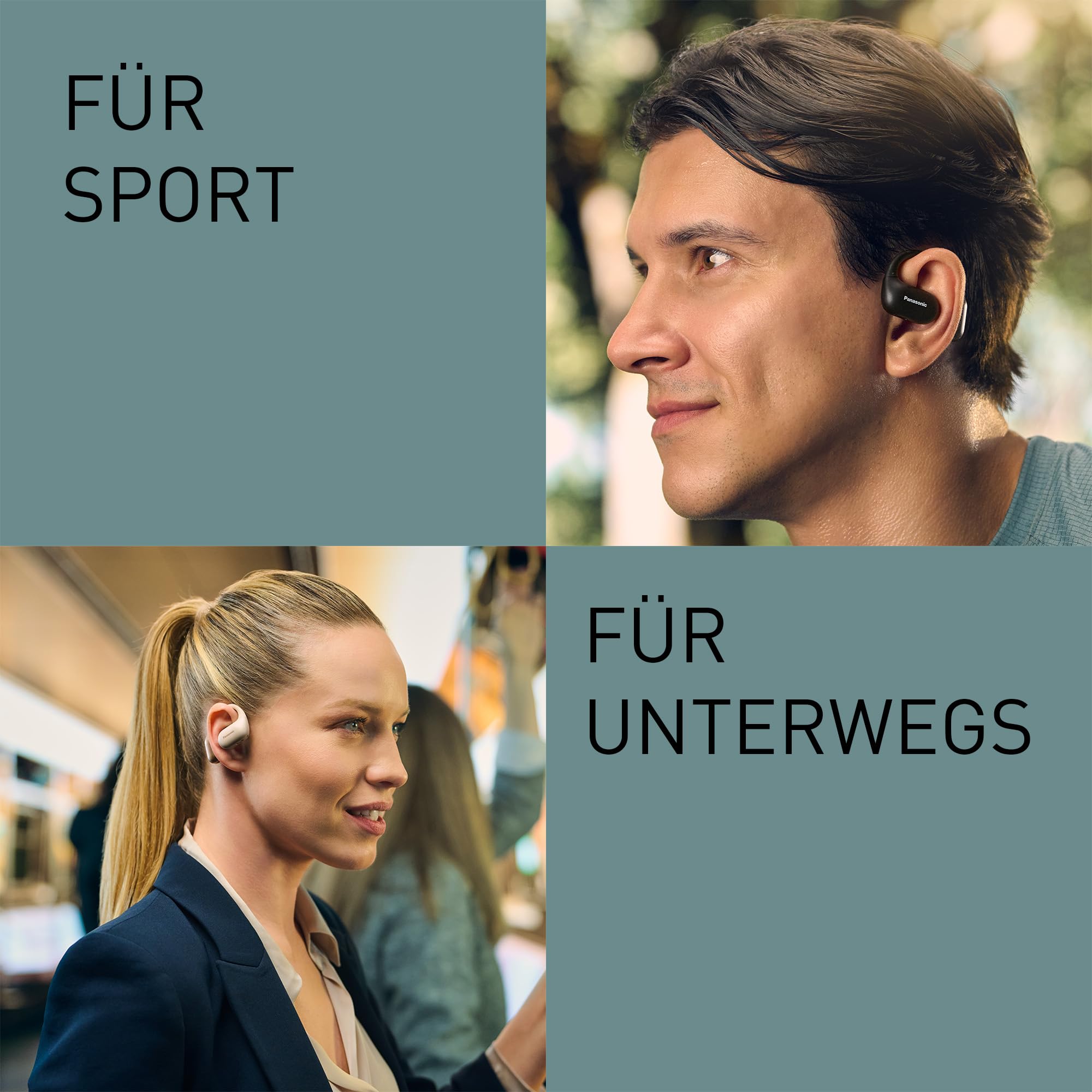 Panasonic RB-F10DE-K Open-Ear kabellose Kopfhörer, Bluetooth 5.4 Kopfhörer mit ENC Mikrofon, 25 Std. Wiedergabe, IPX4 Sport Kopfhörer, Touch-Bedienung, Schwarz