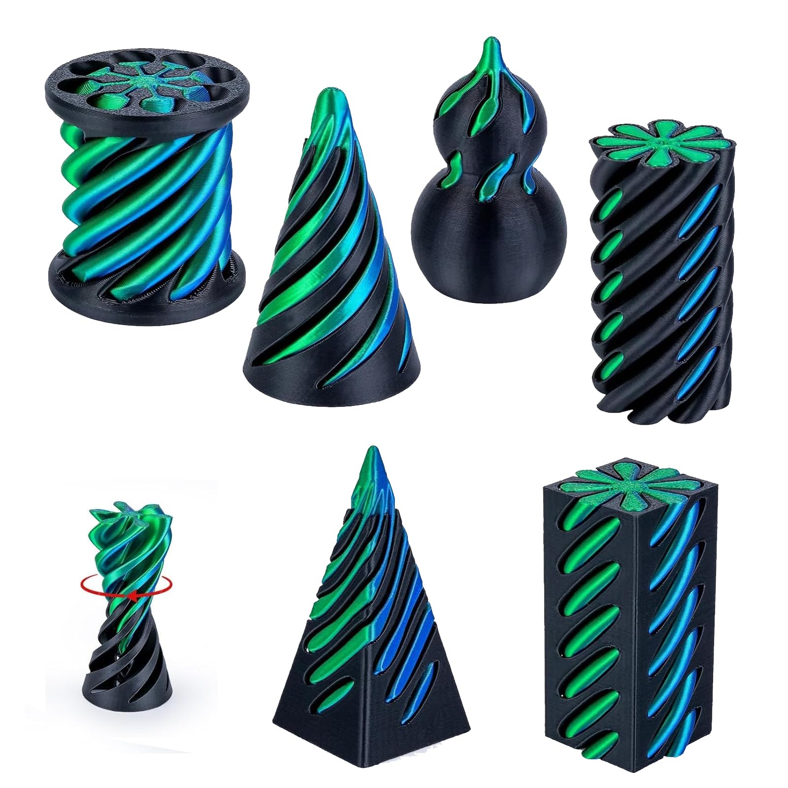 3D Printed Fidget Toy – 6Pcs Impossible Pyramid Passthrough Sculpture Spiral Fidget Toys for Stress Relief and Focus, Mini Desktop Decoration for Adults Premium Gift